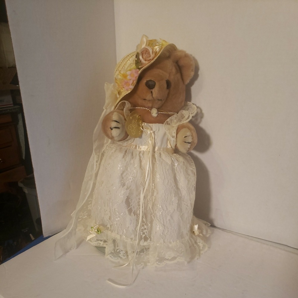 Bearly People Victorian Bride Plush Tan Wedding Teddy Bear 14" Vintage 1986